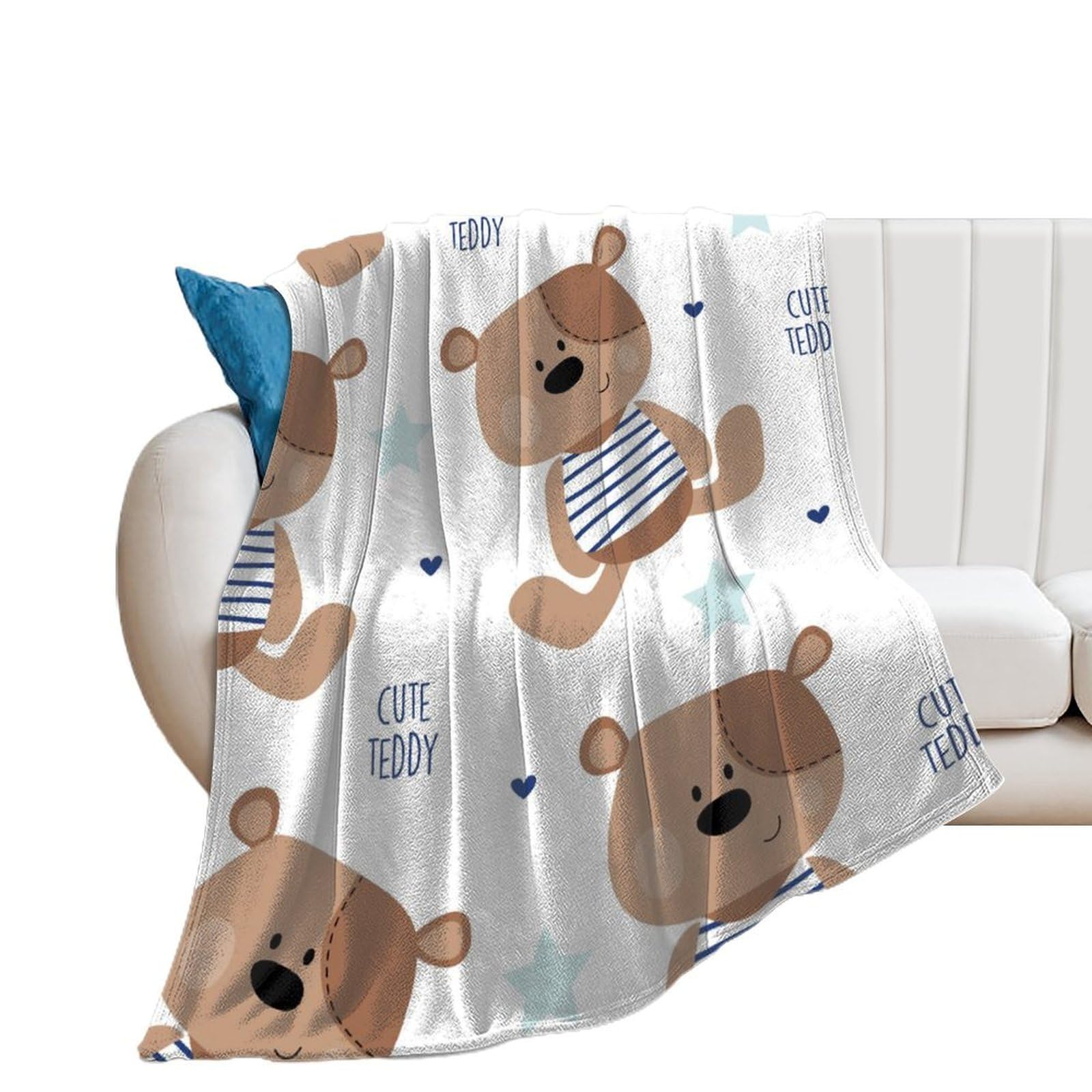 Couverture en flanelle ours 100x130cm plaid polaire doux pour canapé