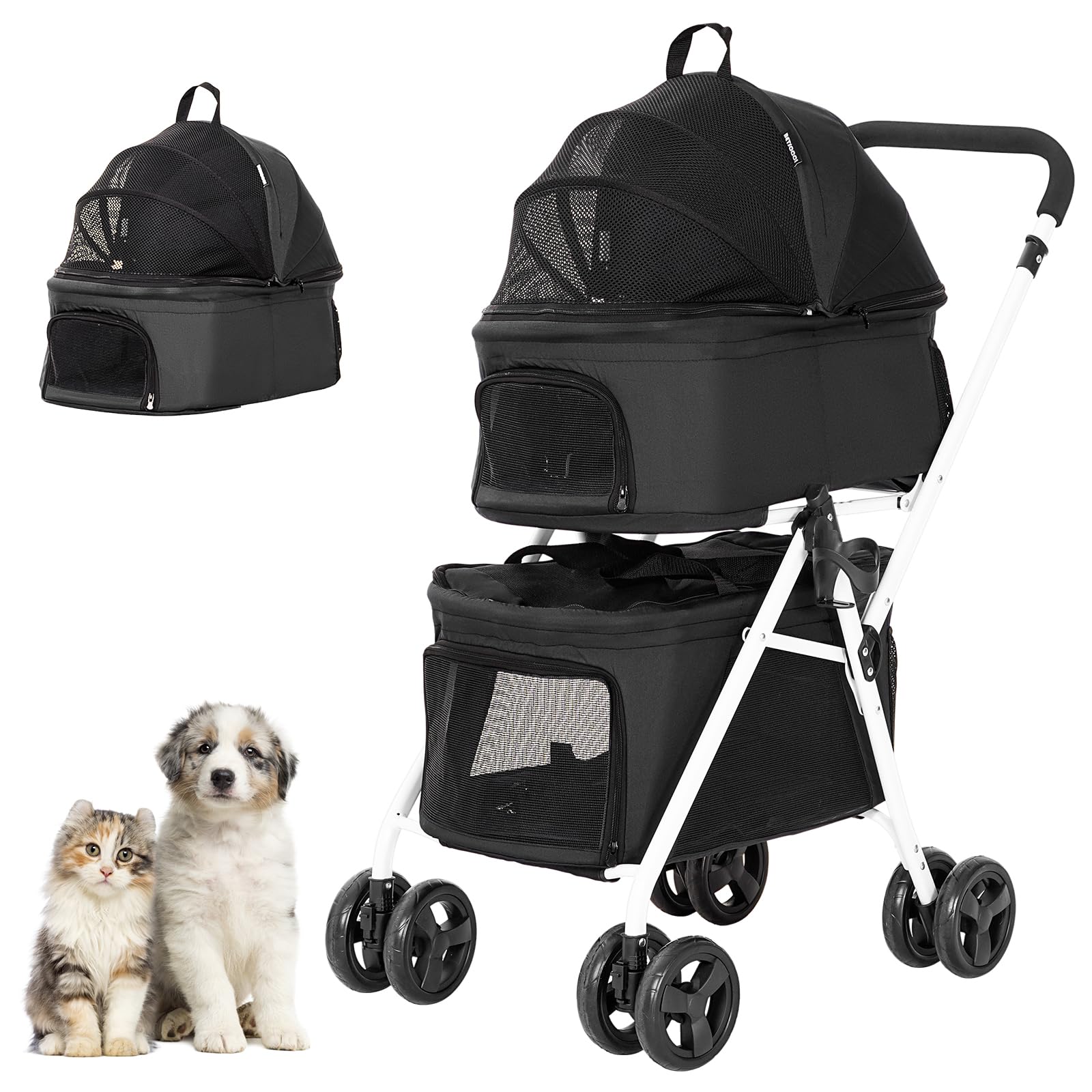 Amazon.co.jp: BETSOCCI 上下2段式 ペットカート 多頭飼い対応 3Way