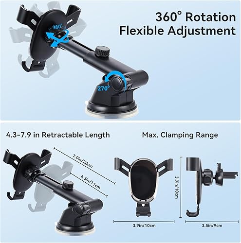 Miniatura 4 de UTEBIT Soportes de teléfono para el salpicadero de tu automóvil, rejilla de ventilación 3 en 1, soporte universal para teléfono celular, funda