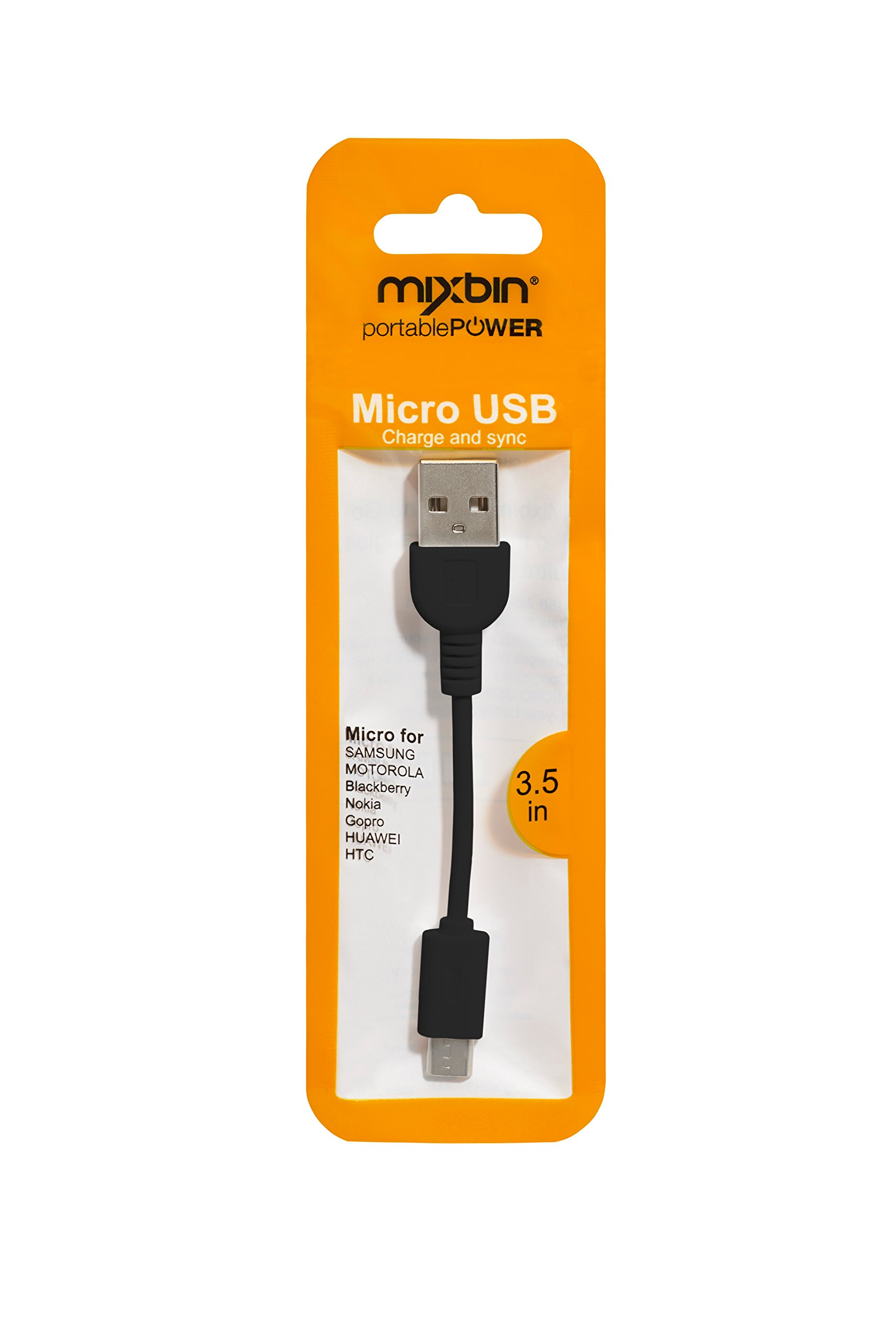 MixBin Charger for Micro USB Smartphones, MP3 Players, Cameras, e-Readers - Retail Packaging - Black