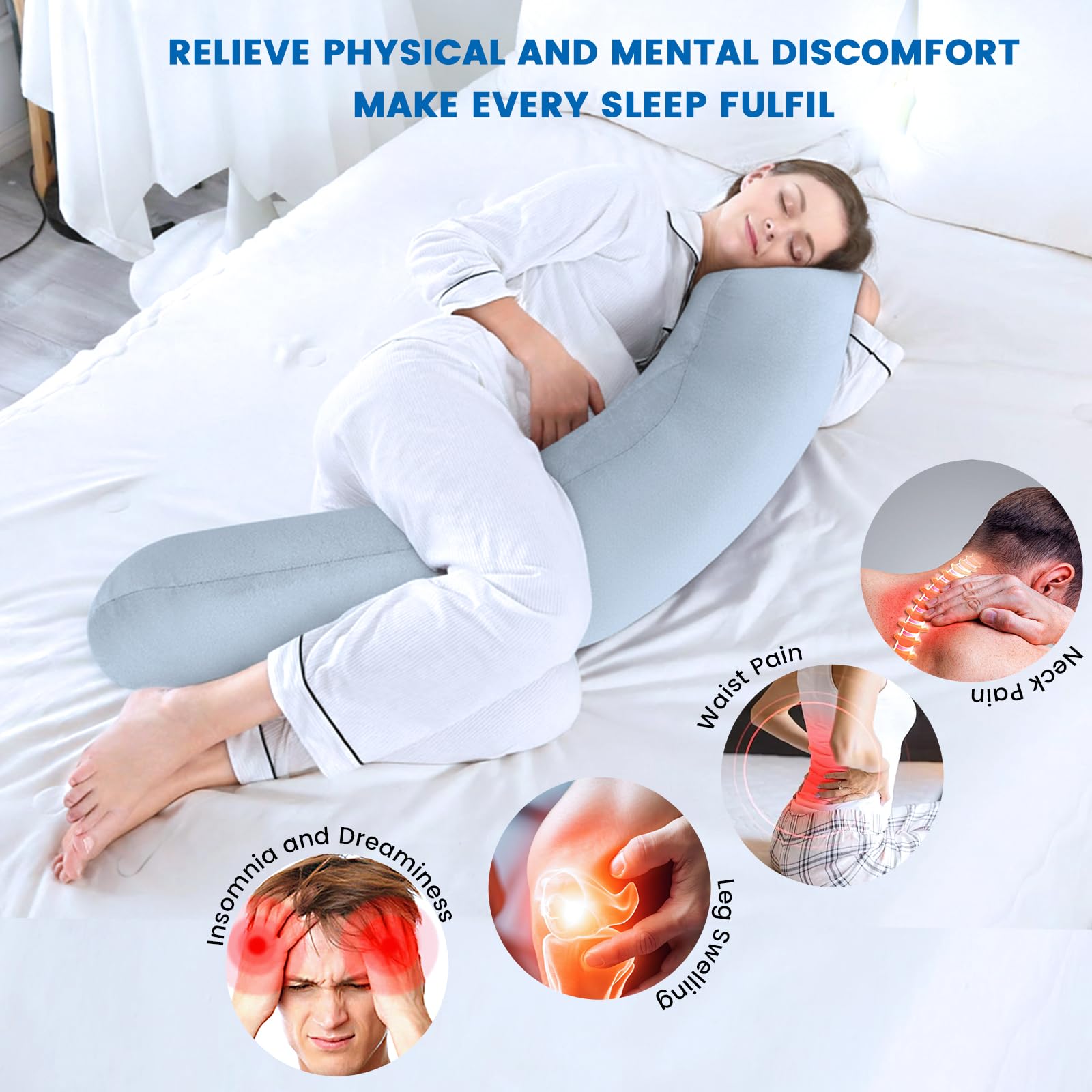 Almohada para dormir de lado, almohada de embarazo con funda lavable, almohada corporal ergonómica para cama en forma de J, almohada de cuerpo completo para aliviar la espalda, estómago y piernas