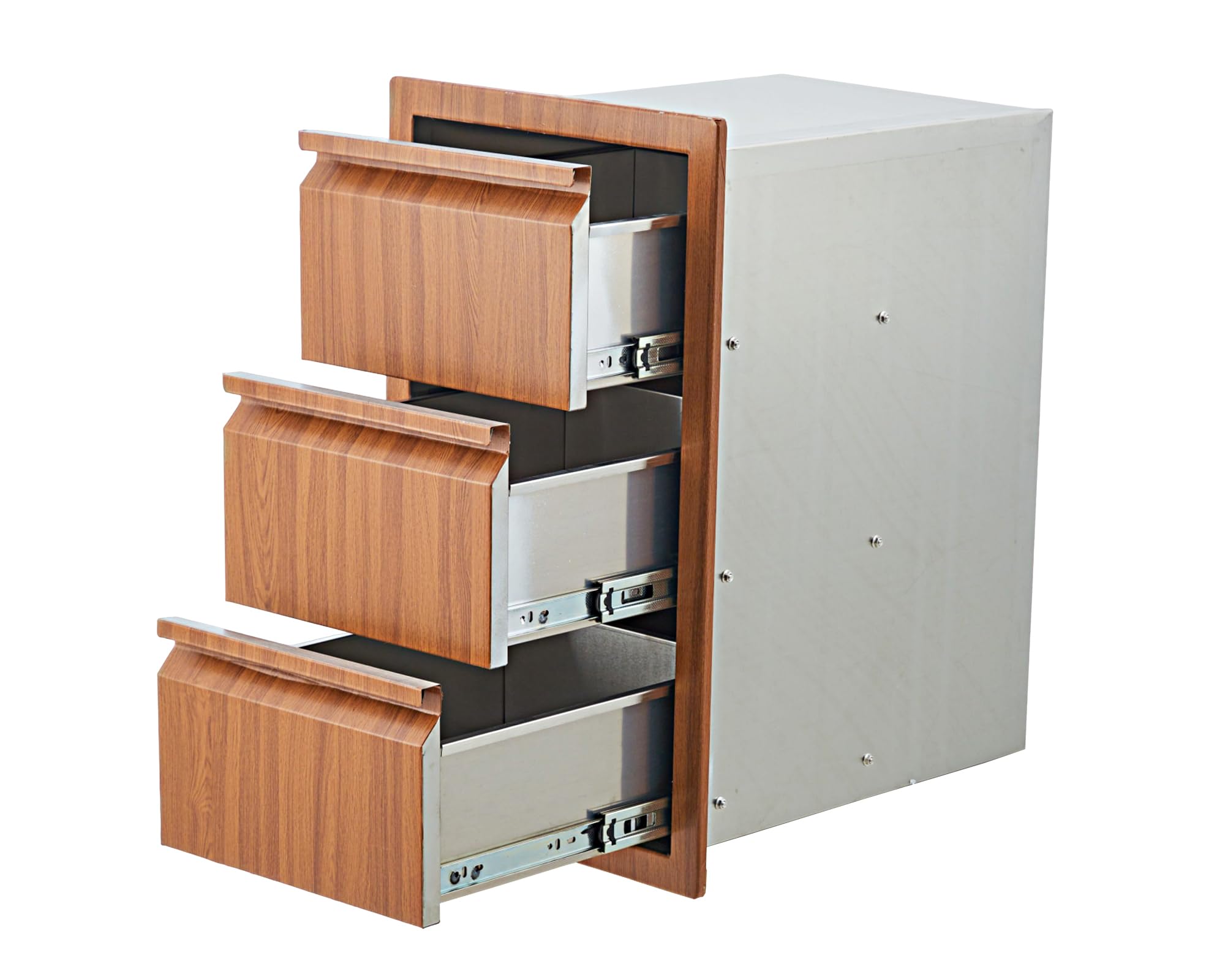 3 Schubladen Outdoor Küchenschrank aus Edelstahl – Schubladenschrank für Grillstation, Kücheninsel, Terrasse und Garten, Aufbewahrungsschrank für Außenküche, Balkon und Camping