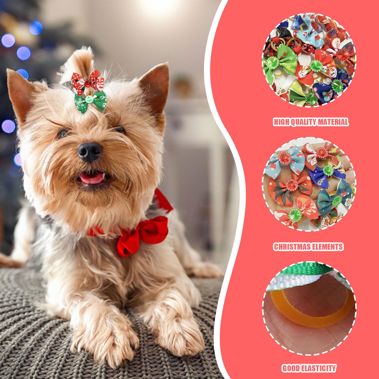 Christmas Dog Hair Bows, 20 Pcs Cute Dog Hair Bows with Elastic Rubber Bands - Image 4