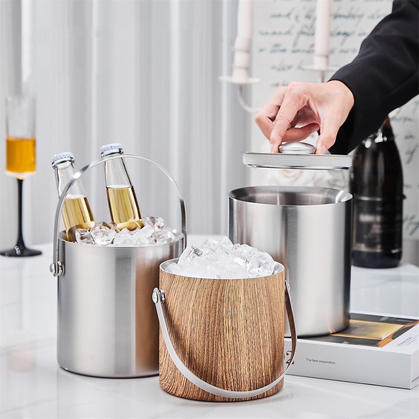 Cubo de hielo con tapa para champán, contenedor multiusos para fiestas, diseño aislado para bebidas, perfecto para entretenimiento y eventos al aire libre