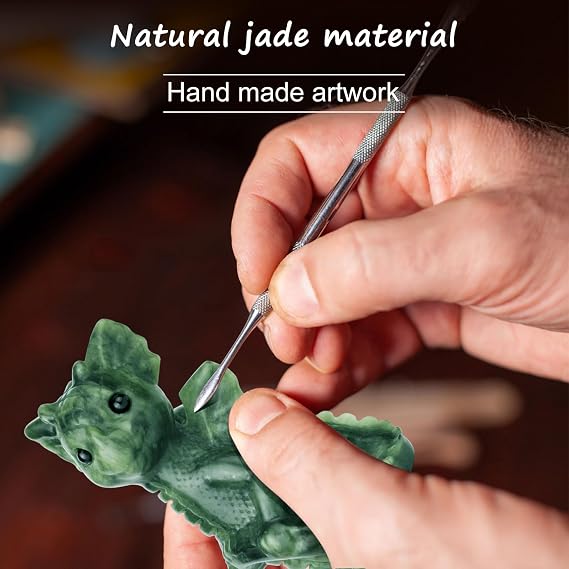 gemshan Jade Dragon Statue Gift - Hand Carved Stone Figurines Decorative Ornaments for Garden Living Room, Bedroom, Office Desktop