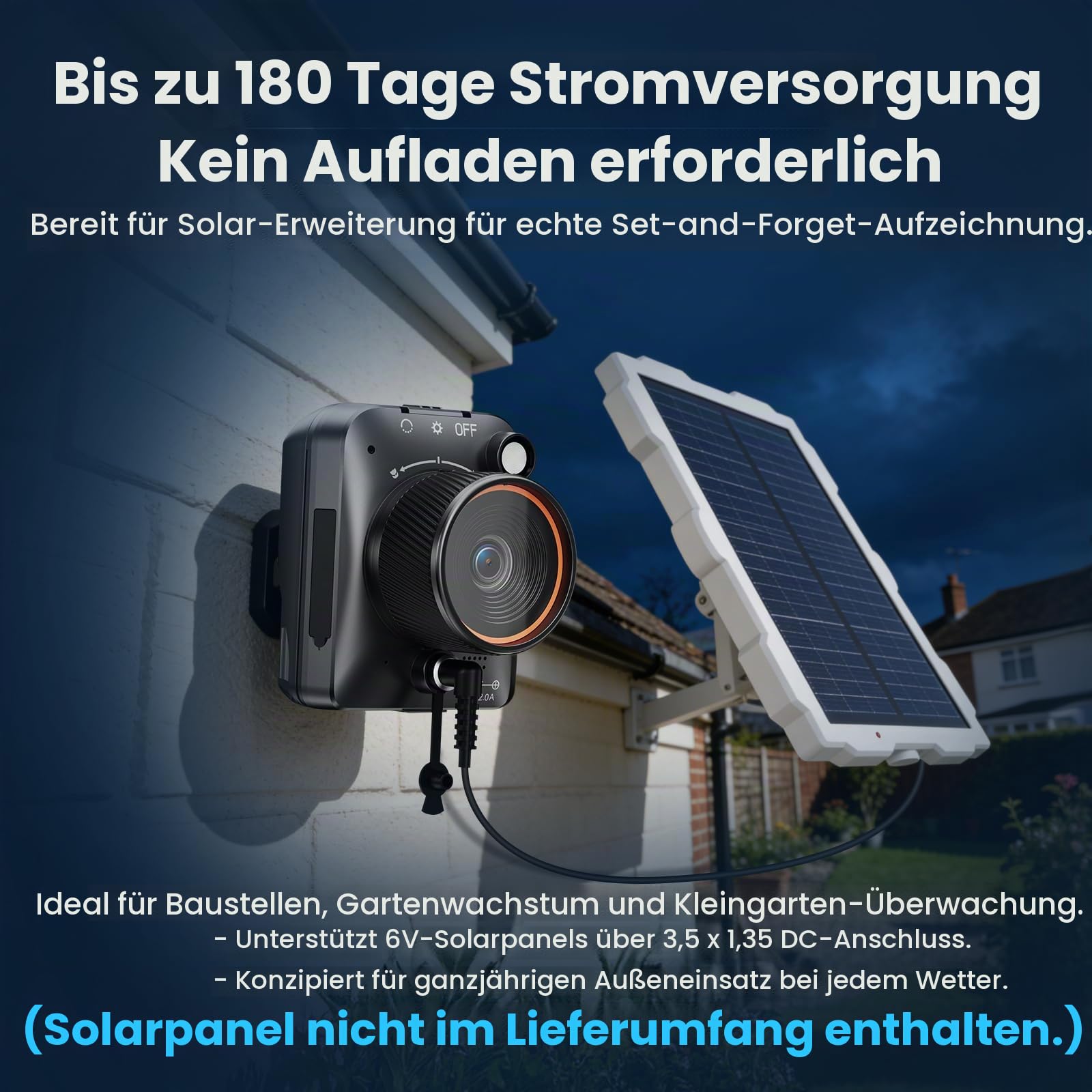 WiFi Zeitraffer Kamera 4K AVI Video, 48MP-Fotos Zeitrafferkamera mit LED-Fülllicht, 180 Tage Aufnahme Wiederaufladbare Time Lapse Kamera für Baustellen, Pflanzen, Gartenarbeit, Kochen (32GB-Karte)