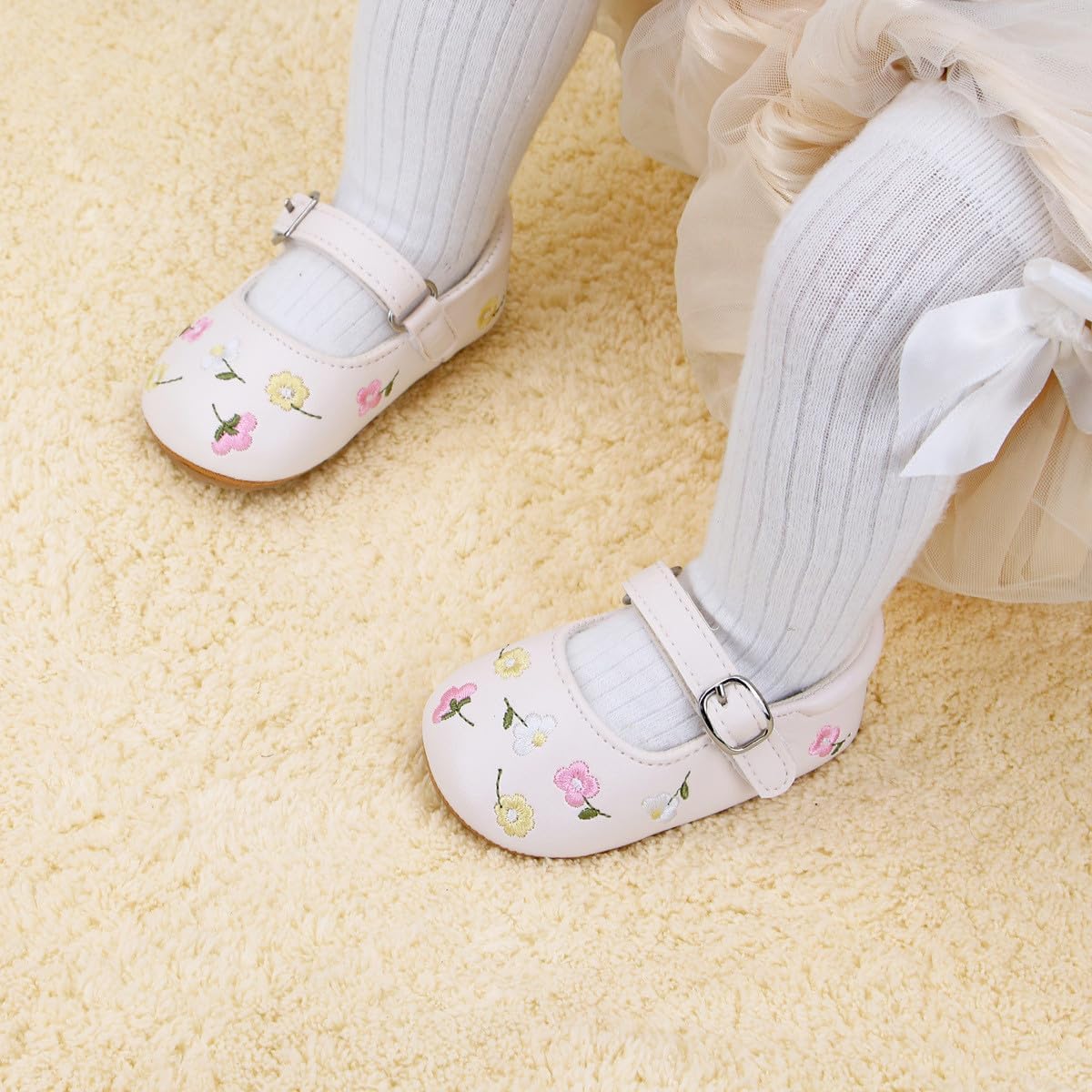 Baby Mary Jane Flats for Girls with Bowknot Cotton Anti Skid Sole Infant First Walker Princess Dress Crib Wedding Shoes - Image 2