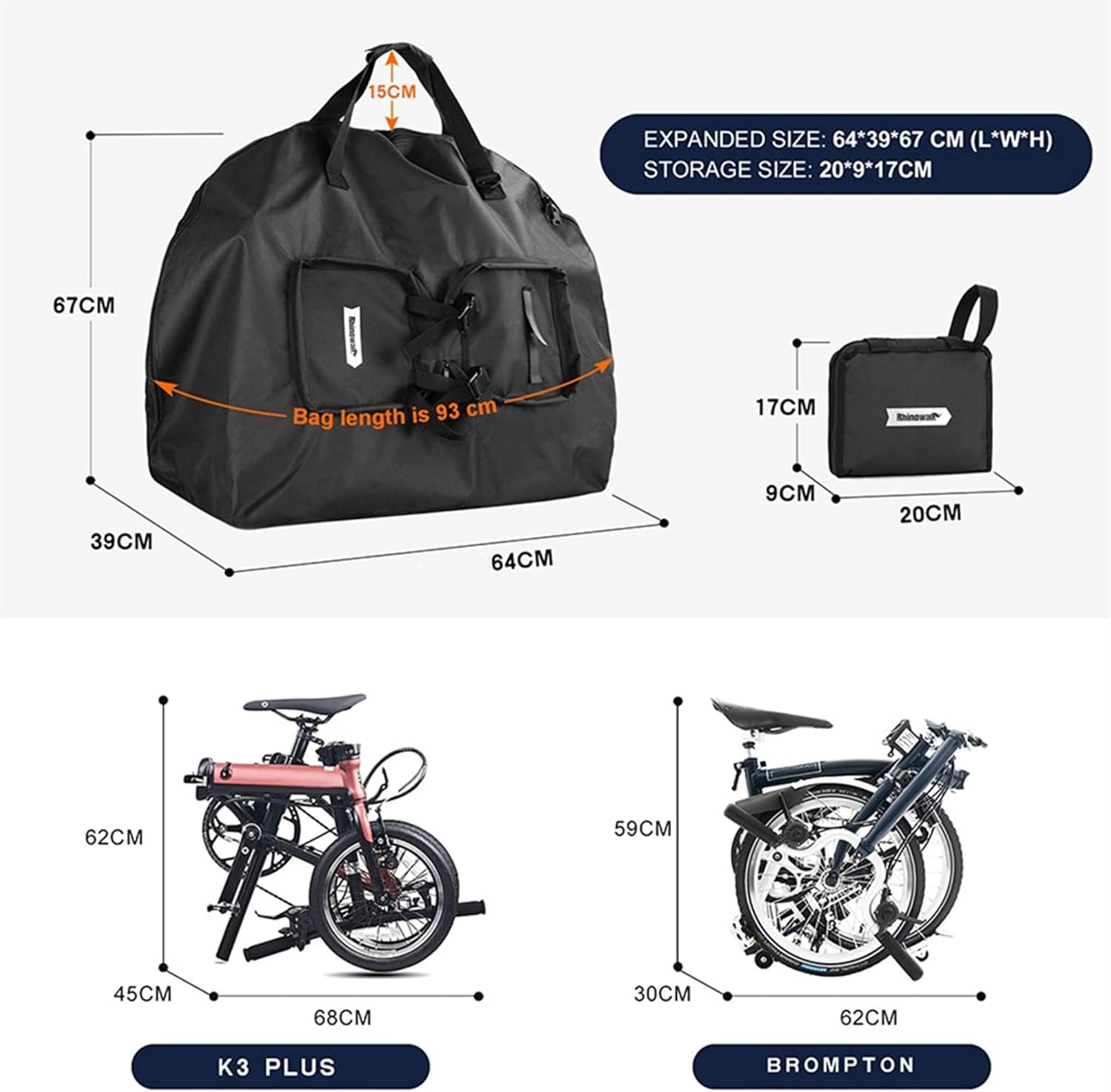 UBORSE Folding Bike Travel Case 1416 inch Foldable Bike Carry Bag