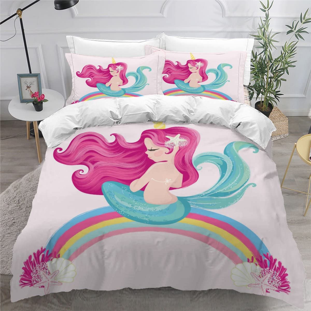 Housse de couette sirène 240x260 hypoallergénique avec fermeture éclair facile