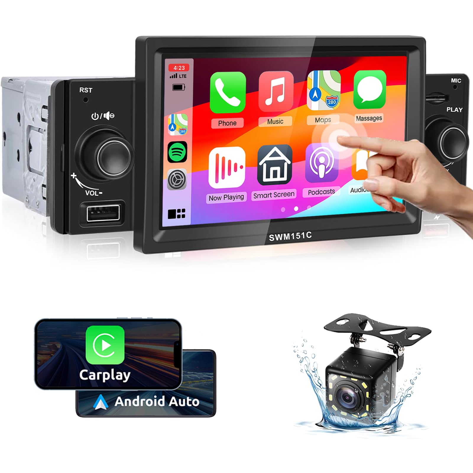 5.1 Inch Single Din Car Stereo – MP5 Player, Bluetooth 4.2, Touch Screen, FM, Carplay Ready
