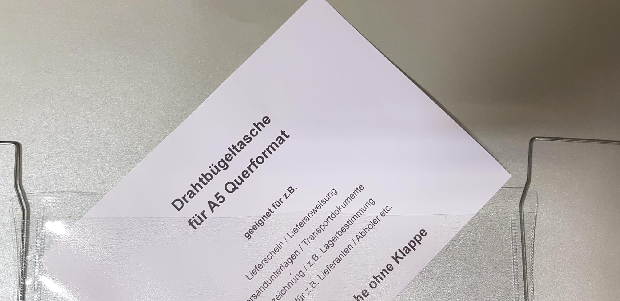 50x A5 Drahtbügeltasche (ohne Klappe), passend für A5 Querformat geeignet für z.B. Gitterboxen, Regale und Paletten