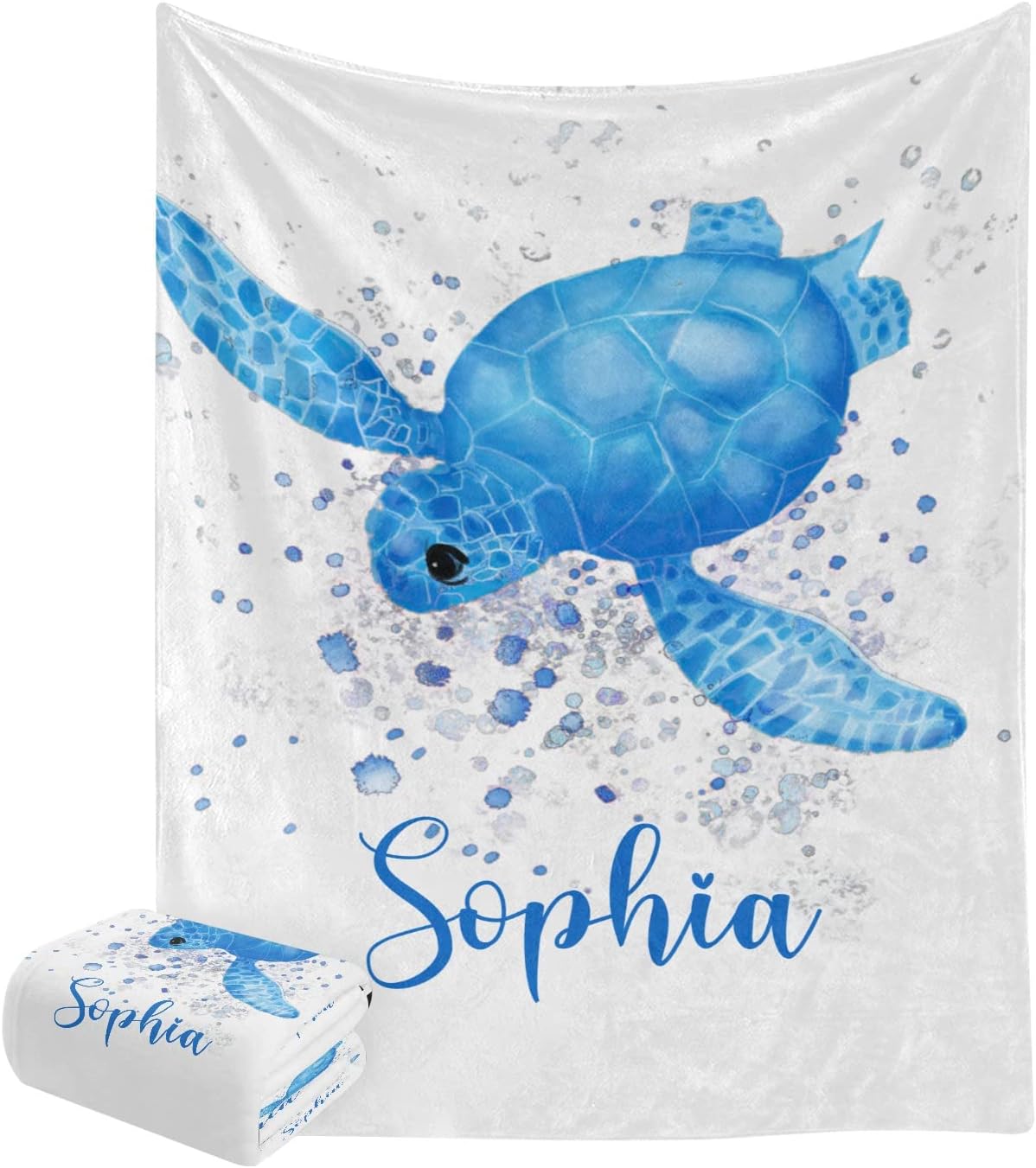 Manta personalizada con diseño de tortuga marina en acuarela azul, para niños, recién nacidos, baby shower, regalo para mascotas, 30 x 40 pulgadas