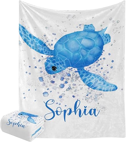 Manta personalizada con diseño de tortuga marina en acuarela azul, para niños, recién nacidos, baby shower, regalo para mascotas, 30 x 40 pulgadas