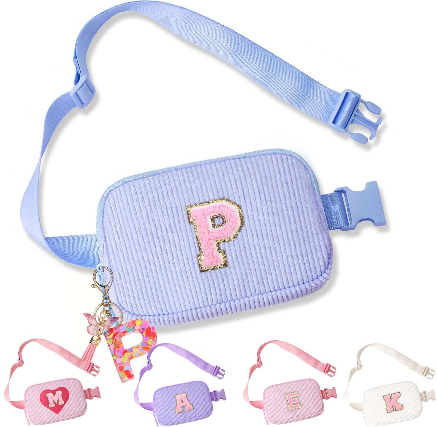 Belt Bag for Girls Gifts - Birthday Gifts for Teenager, Personalized Gifts for Mom Freind Sister Teacher, Graduation GiftsInitial Crossbody Bag Belt Bag for Women Purple P