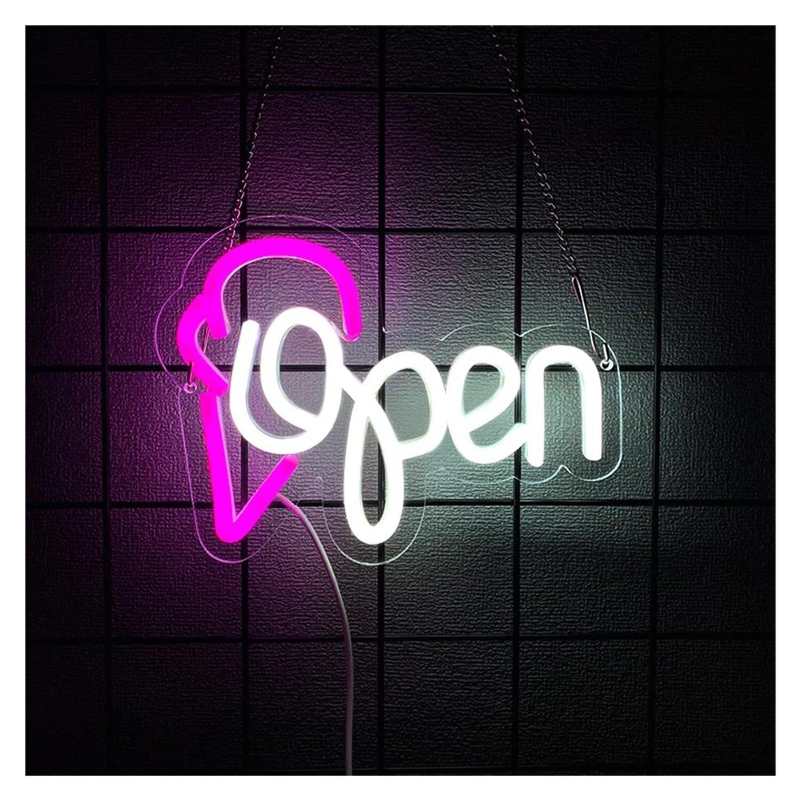 Luces de neón Letrero De Neón Con Forma De Helado Abierto, Alimentado Por USB, Para Decoración De Tiendas, Negocios Y Fiestas Navideñas,22cmх17cm