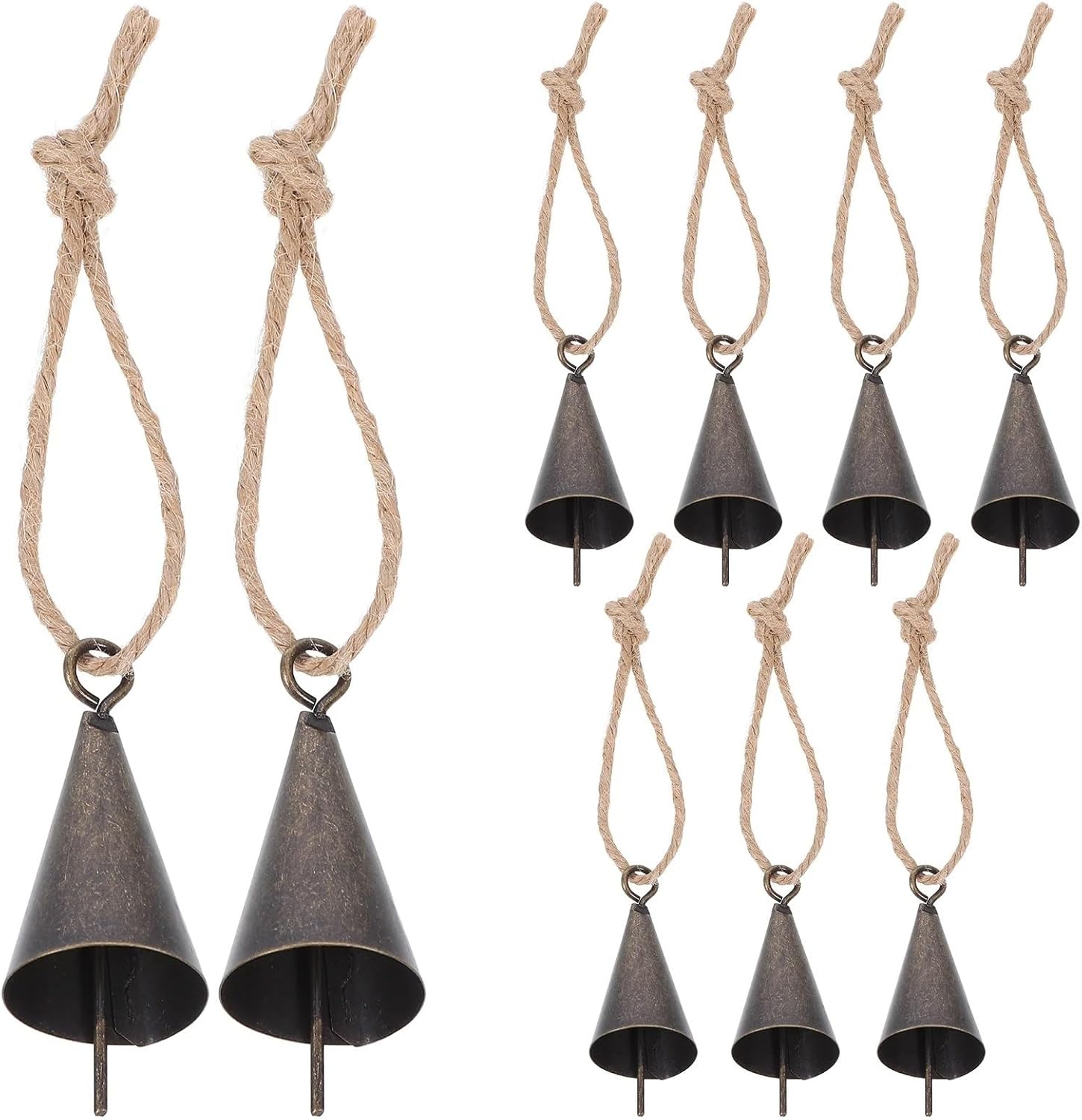 Decorative Cow Bells 1Set Metal Vintage Cowbell Rustic Cone Shape Hemp Rope Loud Farm Animal Bell Christmas Decoration Charm Horse Sheep
