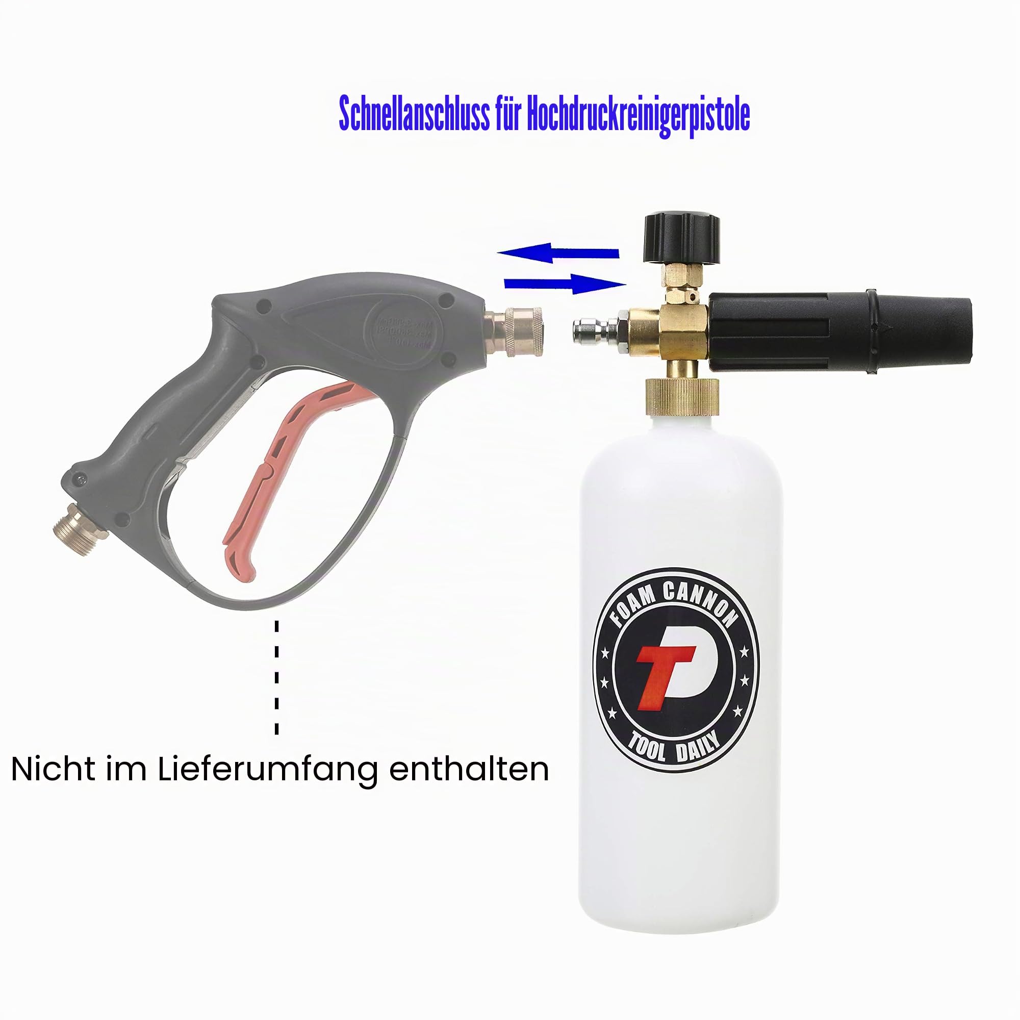 Tool Daily Schaumkanone für Hochdruckreiniger mit 1/4 Zoll Schnellkupplung, 1L Kanone & 5 Düsen