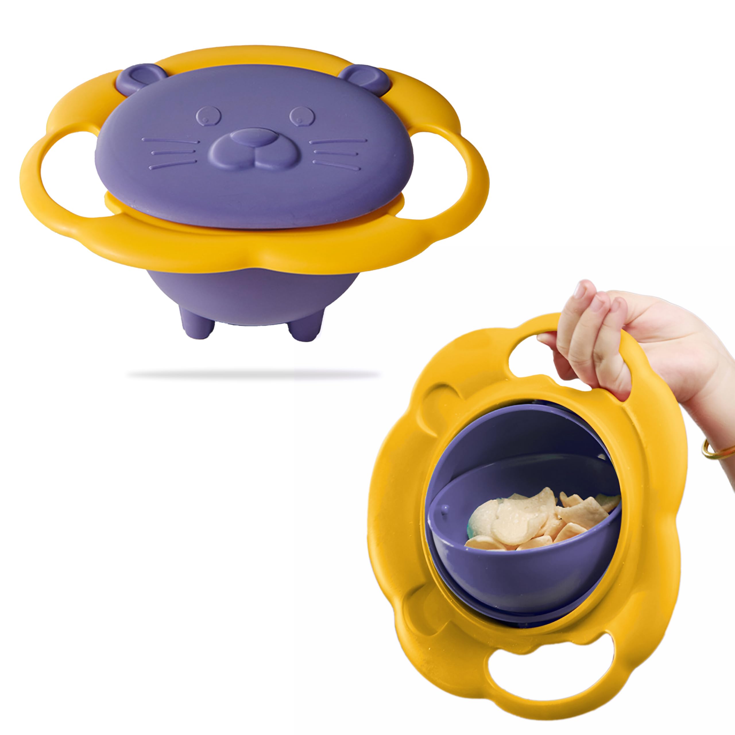 Bembika Baby Feeding Bowl ExceptionalQuality Kids’ Bowl for Easy Feeding Compact and Stylish Baby AntiScalding and AntiFall Food Bowl with Perfect 360° Degree Rotating for Kids (Purple Blue)-image-1