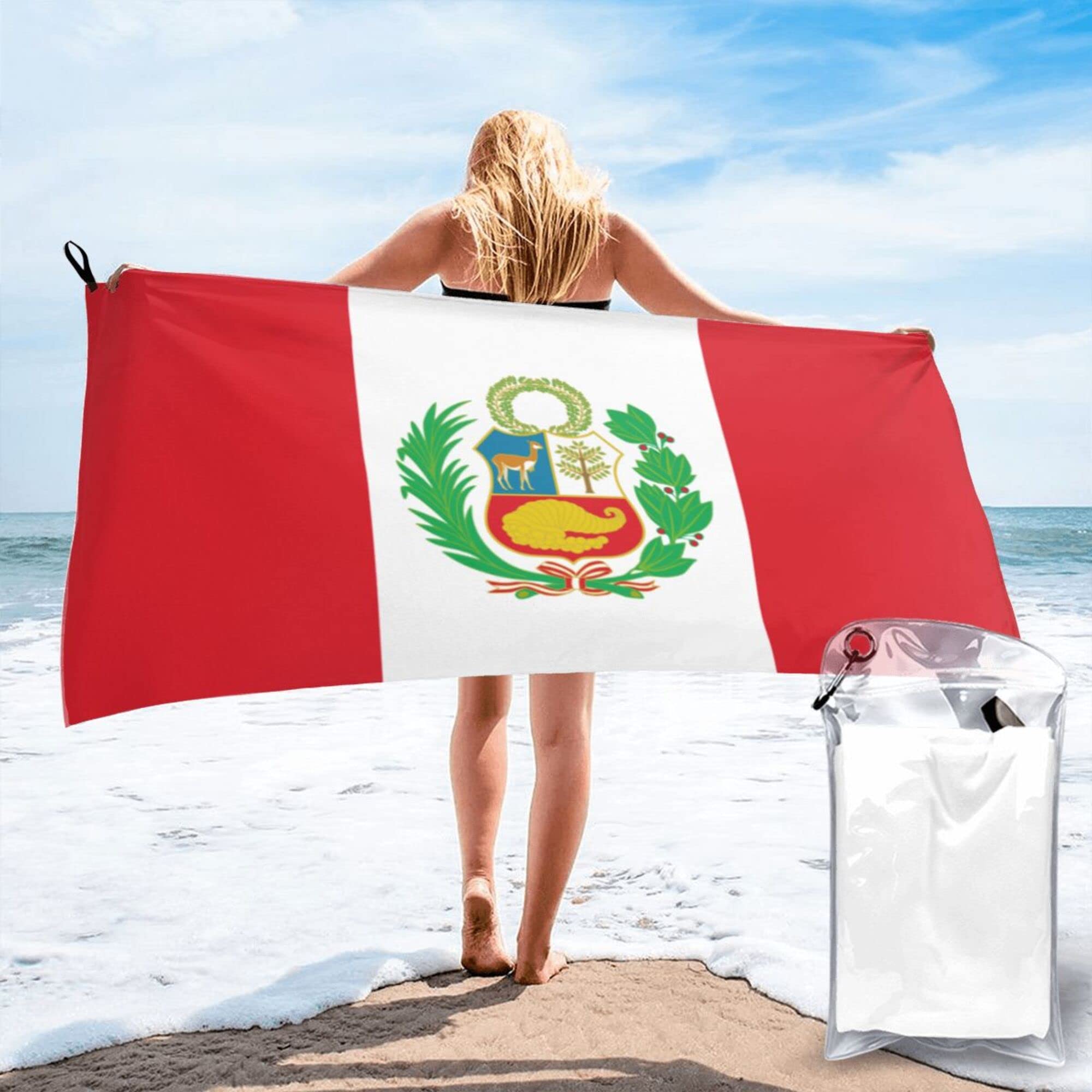 Lsjuee Flag of Peru Microfiber Beach Towel-Quick Dry Oversized Towels Blanket for Travel Pool Camping