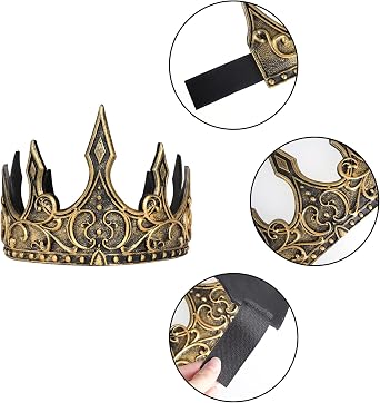 Soft King Prince Crown, Adjustable Royal Crown Medieval King Costume Accessories for Halloween Cosplay(Gold)
