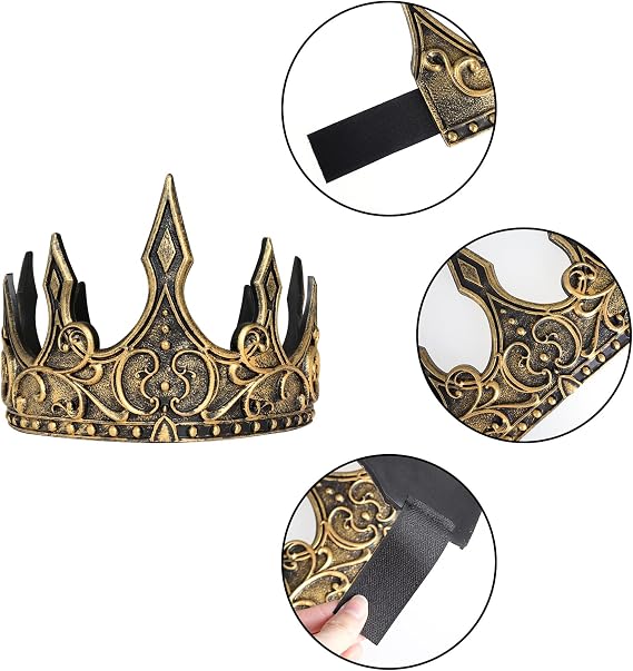 Soft King Prince Crown, Adjustable Royal Crown Medieval King Costume Accessories for Halloween Cosplay(Gold)