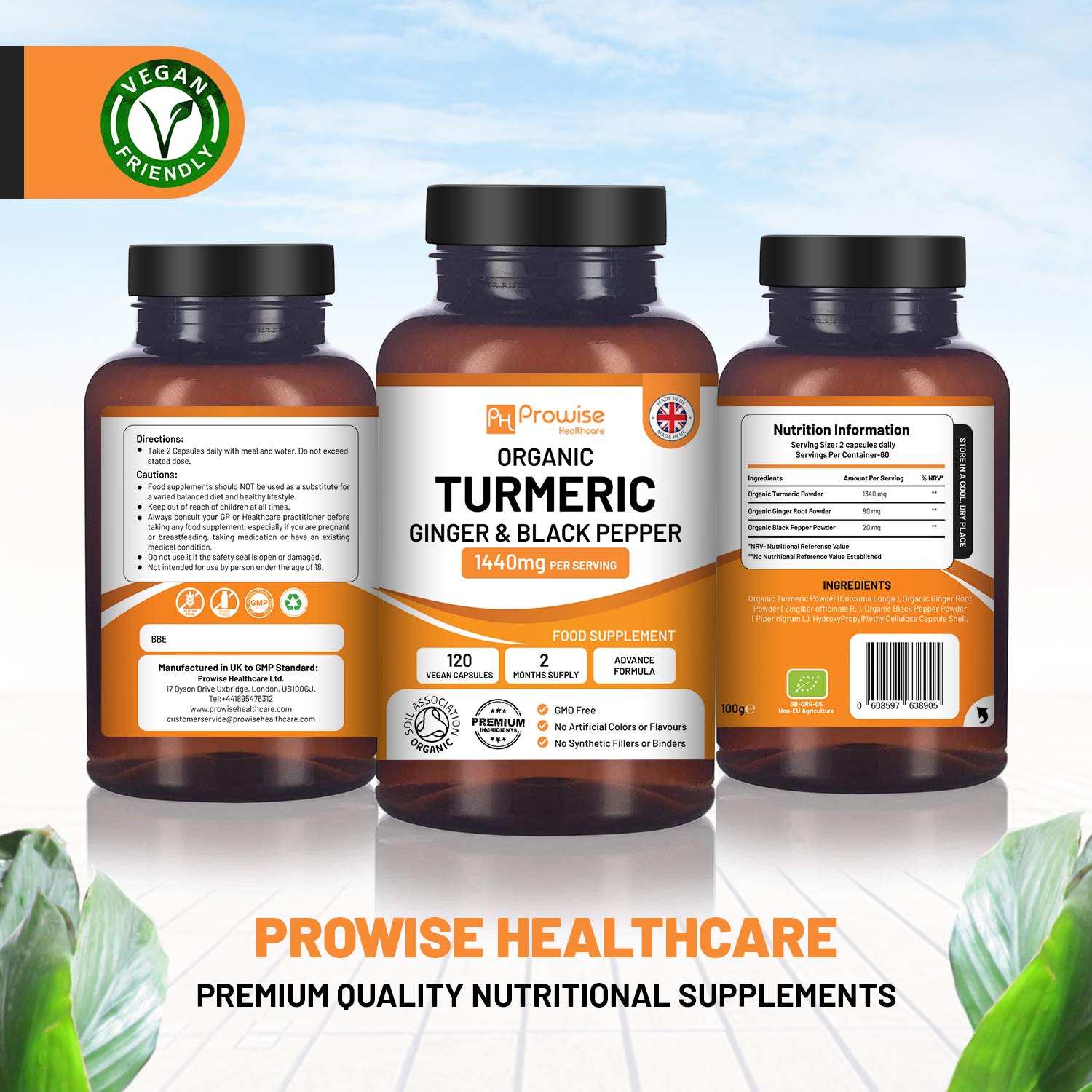 Organic Turmeric Capsules High Strength 1440mg 120 Capsules with