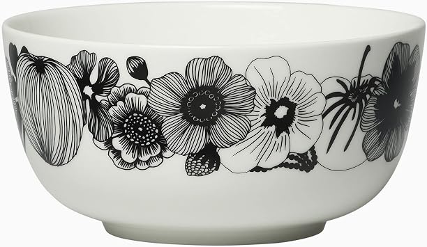 MARIMEKKO Oiva Siirtolapuutarha Large Bowl Refine Your Kitchen Decor with Our Iconic Black and White Stoneware Stylish & Classic Porcelain Bowls to Elevate Your Dining Experience 30oz