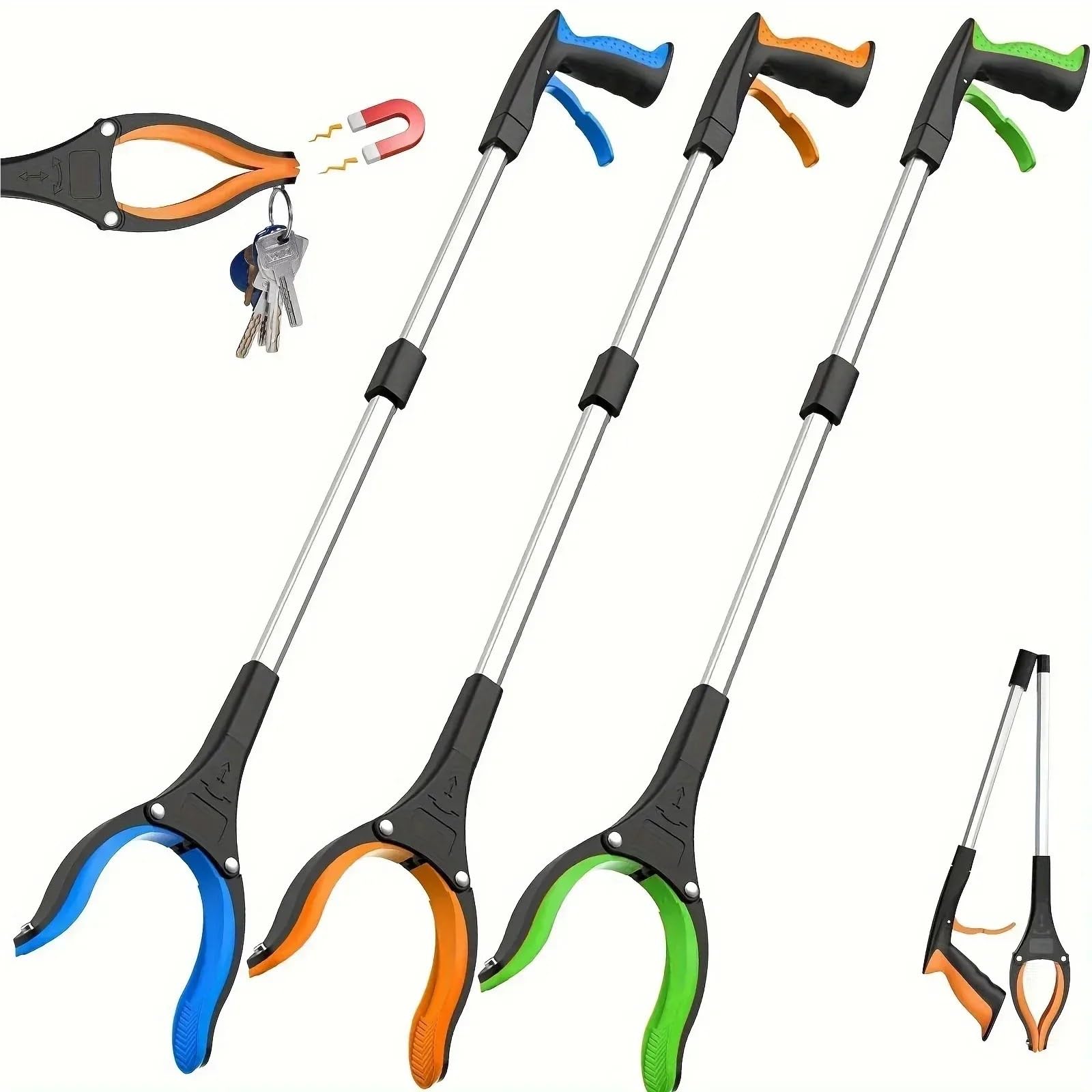 Pinza recogedora de Basura con Clip Giratorio 360 ​​Grados, Pinza for Personas Mayores, Ligera y Resistente, 32 Pulgadas, Herramienta Agarre for para Jardín(Green)
