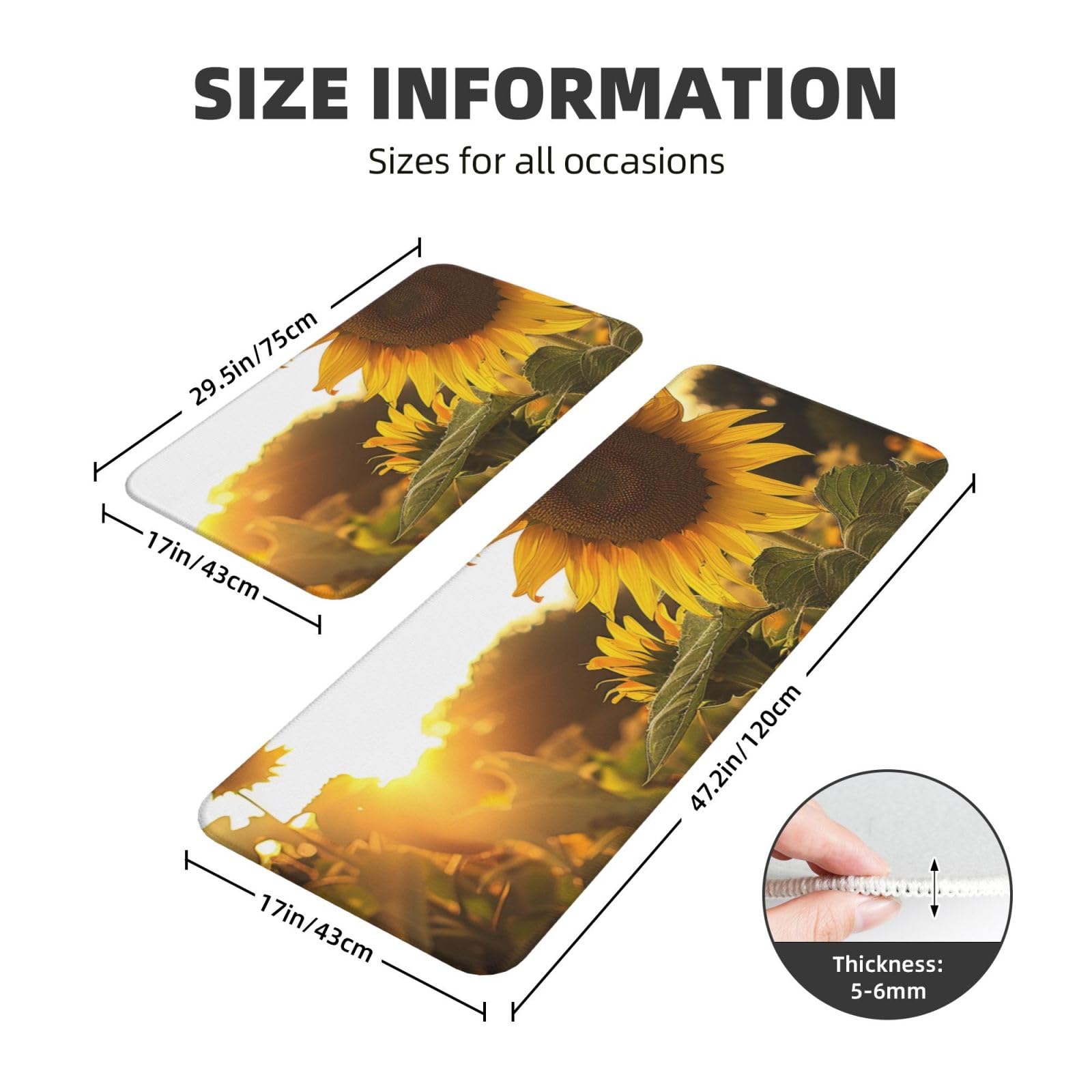 Küchenmatten mit Sonnenblumen-Motiv, bedruckt, rutschfest, saugfähig, für Urlaub, Party, Zuhause, Küche, Büro, 2 Stück