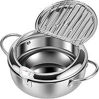Vista 7 de Olla freidora profunda de 8.27 pulgadas/2.2 L, olla de tempura estilo Janpanese con cesta coladora y termómetro, olla profunda de acero inoxidable