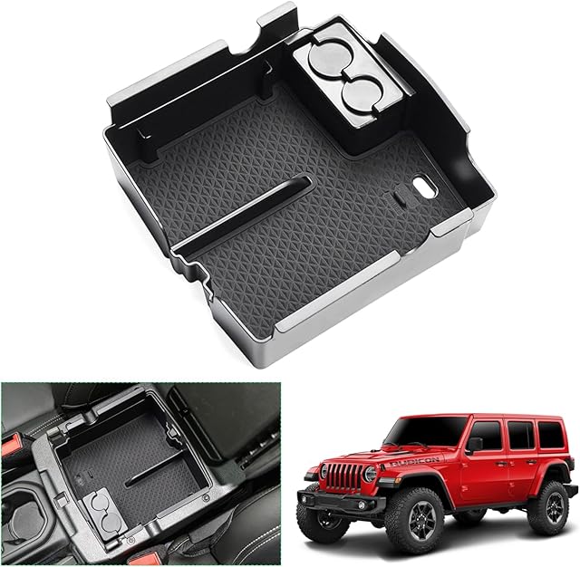 GAFAT Kompatybilny z Jeep Wrangler JL/Gladiator JT 2018-2023 2024, pudełko do przechowywania, Wrangler 2023, podłokietnik, schowek na rękawiczki, akcesoria Wrangler (czarny 1)