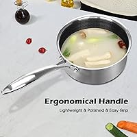 Vista 5 de Cacerola antiadherente de 2 cuartos de galón con cubierta de vidrio, sartén de inducción de acero inoxidable con talla de panal de abeja, olla