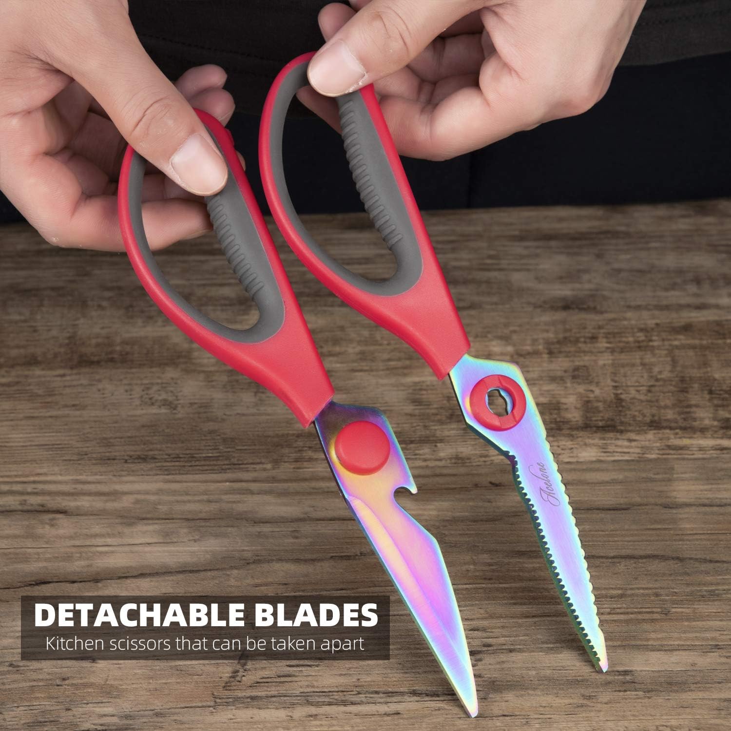 Top Brands ACELONE Titanium Coating Kitchen Scissors - Heavy Duty Utility Come Apart Shears For Poultry, Chicken, Meat, Food, Vegetables - 8.86 Inch Long -With magnetic holder tainless steel cooking scissors