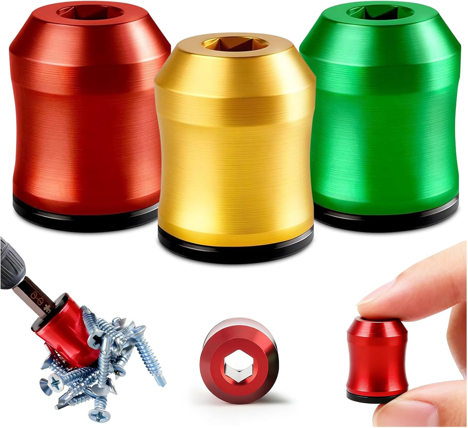 Screwdriver Head Magnetic Ring - Universal 1/4 Inch Magnetic Screw Holder, Anti-Slip, Removable Bit Magnetizer, Strong Magnetic Screw Ring for Hex Screwdriver and Power Bits (3PCS)