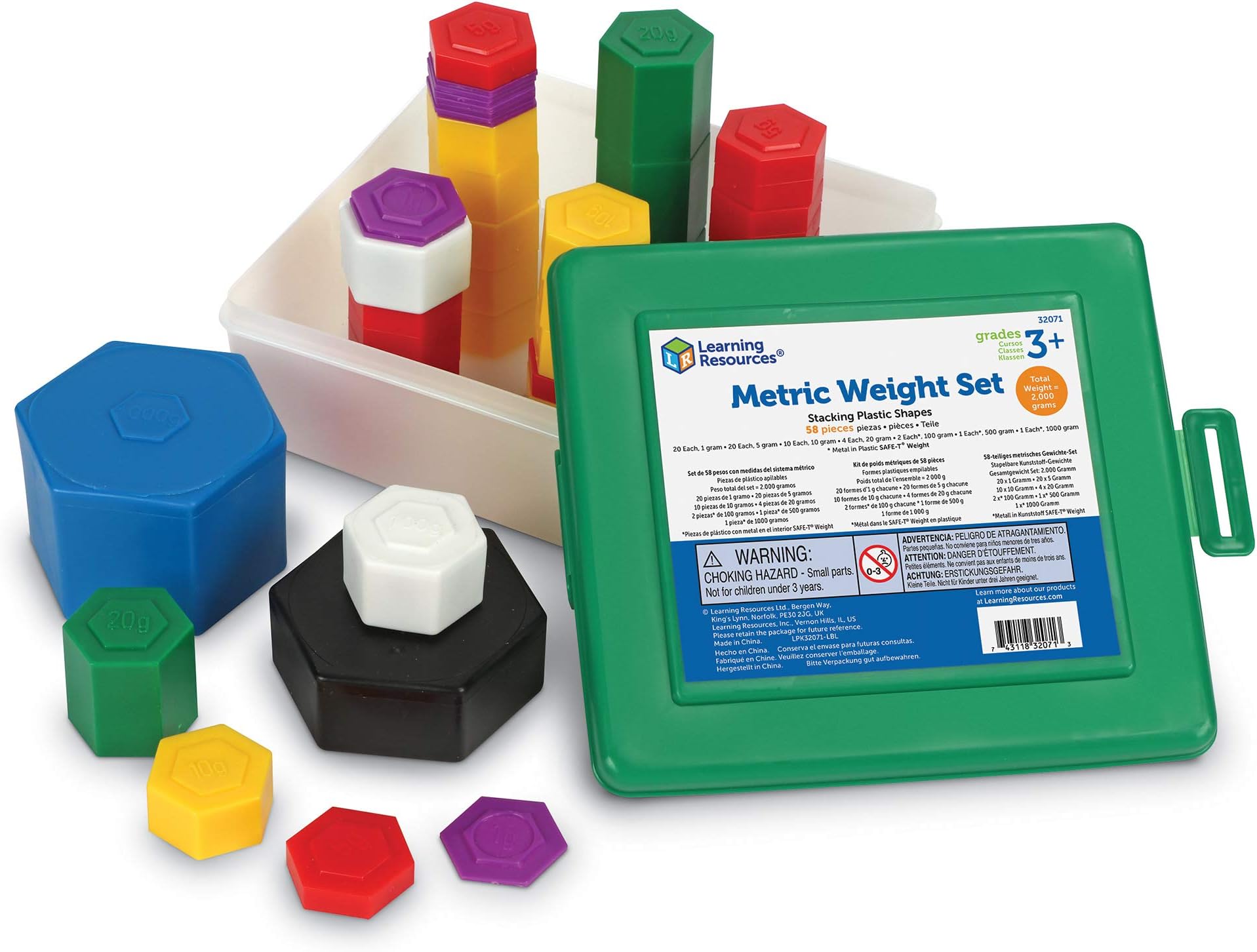 Learning Resources Metric Weight Set, Set of 58 Weights, 1g, 5g, 10g, 20g, 100g, 500g, 1000g