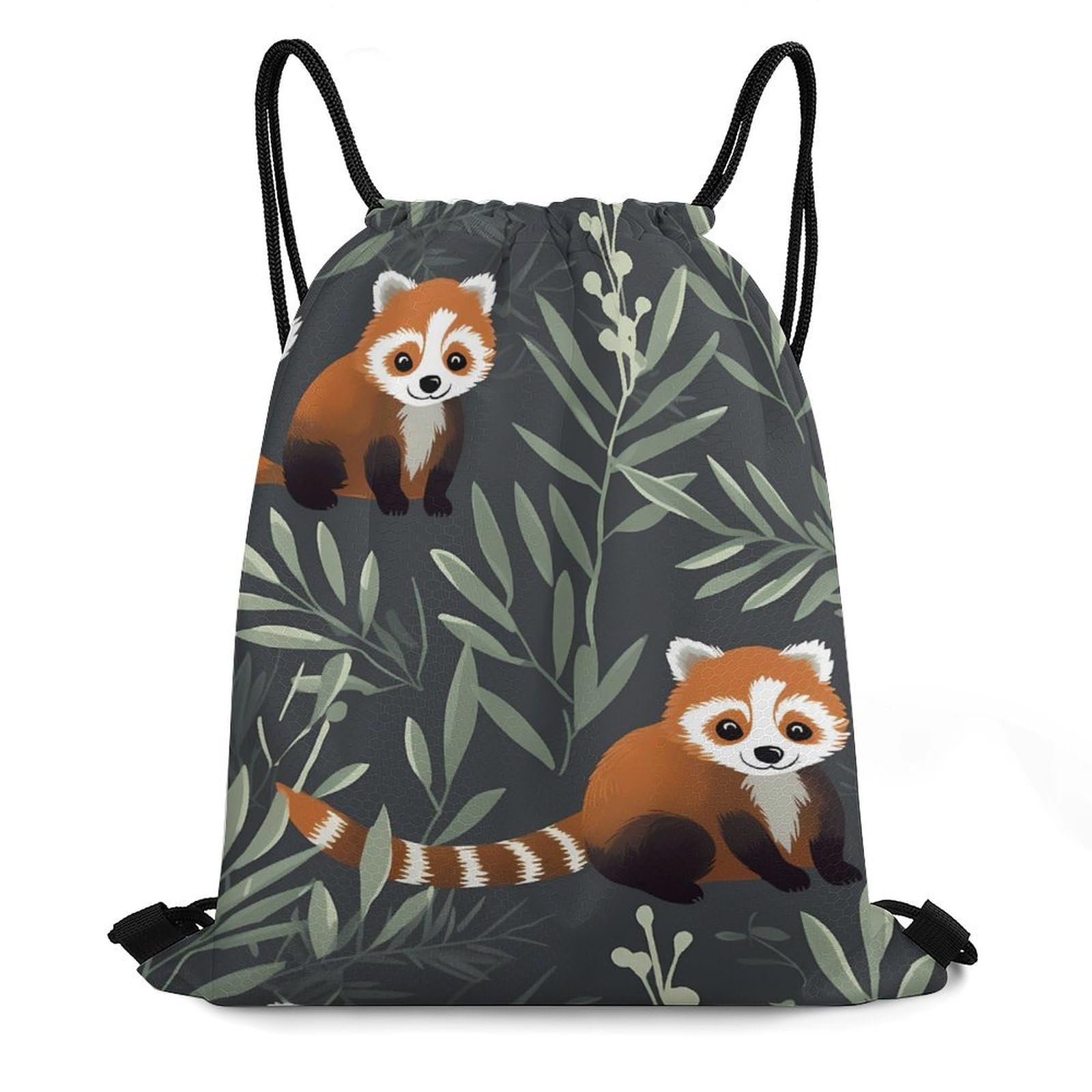 Red Panda And Leaves Drawstring Backpack Durable Sport Gym Bags Daypack for Men Women 35 * 42cm