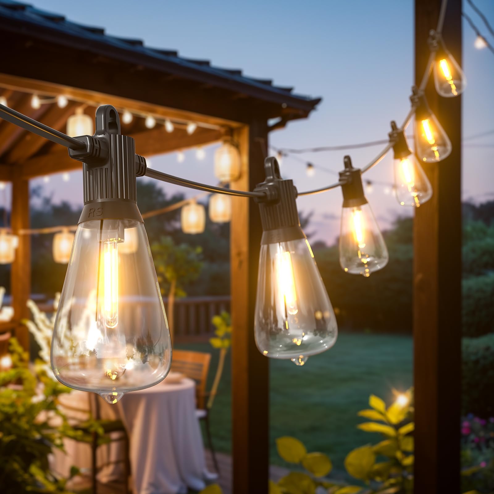 Kawaya Lichterkette Außen 30M Wasserdicht IP65, 50+2 ST38 Birnen | Lichterkette Glühbirnen LED, Lichterkette Garten Deko für Terrasse, Bäume, Hochzeit, Party, Festival, 2700K Warmweiß