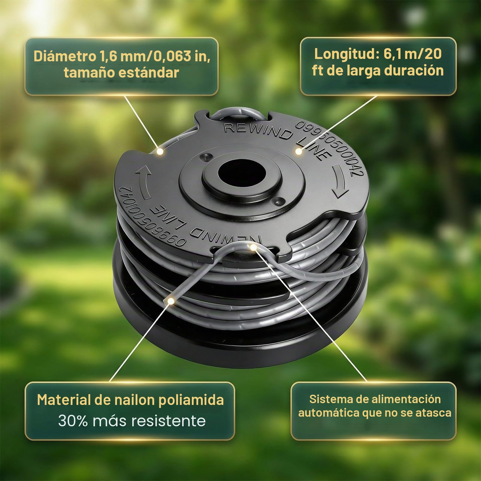Bobina de hilo para Bosch F016800351 Bobina de repuesto 6 bobinas con 2 tapas para desbrozadora Bosch ART 24 ART 24+ ART 27 ART 27 + ART 30 ART 30+, diámetro 1,6 mm, hilo de nailon 6 m
