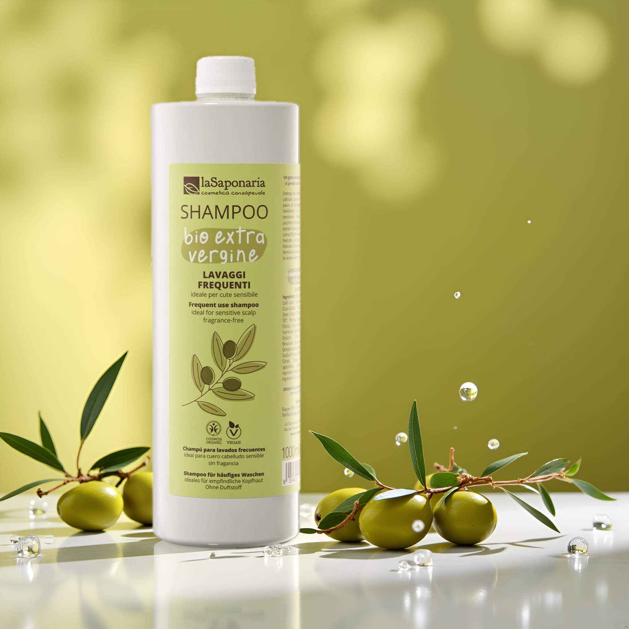 La Saponaria | Champú Extra Virgen sin fragancia – Fórmula ultrasuave y ecológica, ideal para cuero cabelludo sensible. Limpieza delicada con ingredientes naturales, formato 1 L.