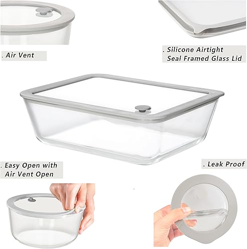 Miniatura 2 de Contenedores de vidrio para alimentos con tapa de vidrio, juego de recipientes de almacenamiento de alimentos aptos para microondas, paquete de 3