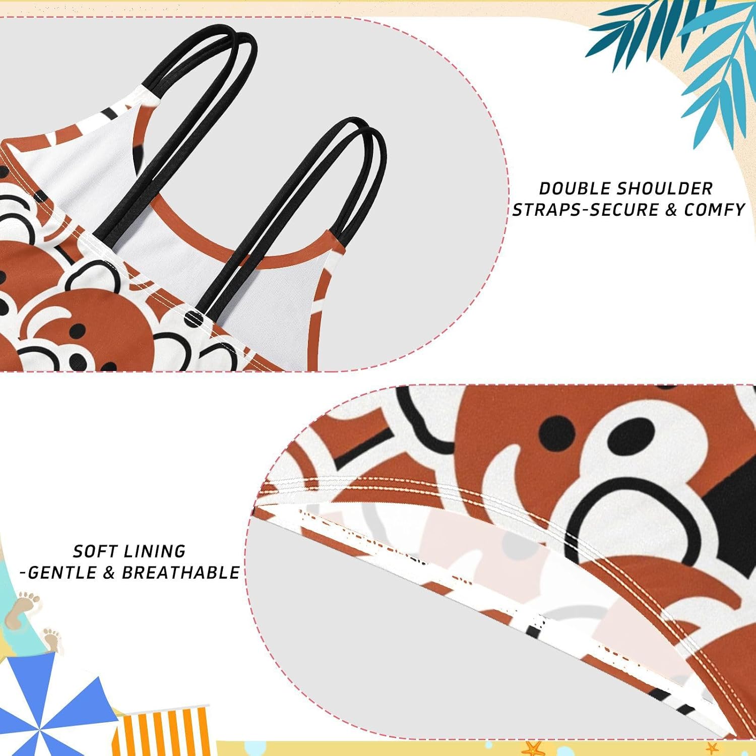 visesunny Girls Two Piece Swimsuits Red Panda Cute Cartoon Design Girl's Bikini Sets Bathing Suits for Girls Size 5-12Y