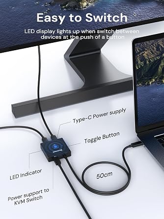 Dockteck USB C Switch, Bi-Directional Switcher 1 in 2 Out/2 in 1 Out, USB Switch with 4K@60Hz, 10Gbps Transfer Speed, 100W PD Charging,Included Two 3.3FT USB-C Full Featured Cable for Laptop