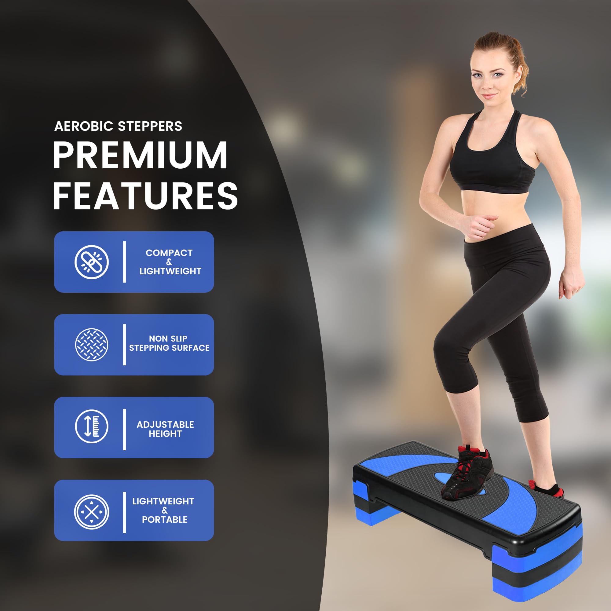 MAXSTRENGTH Aerobic-Stepper mit 3 Stufen, rutschfest, Aerobic-Stepper, verstellbar, 3 Höhen, für Fitnessübungen, Schritte, Fitnessstudio