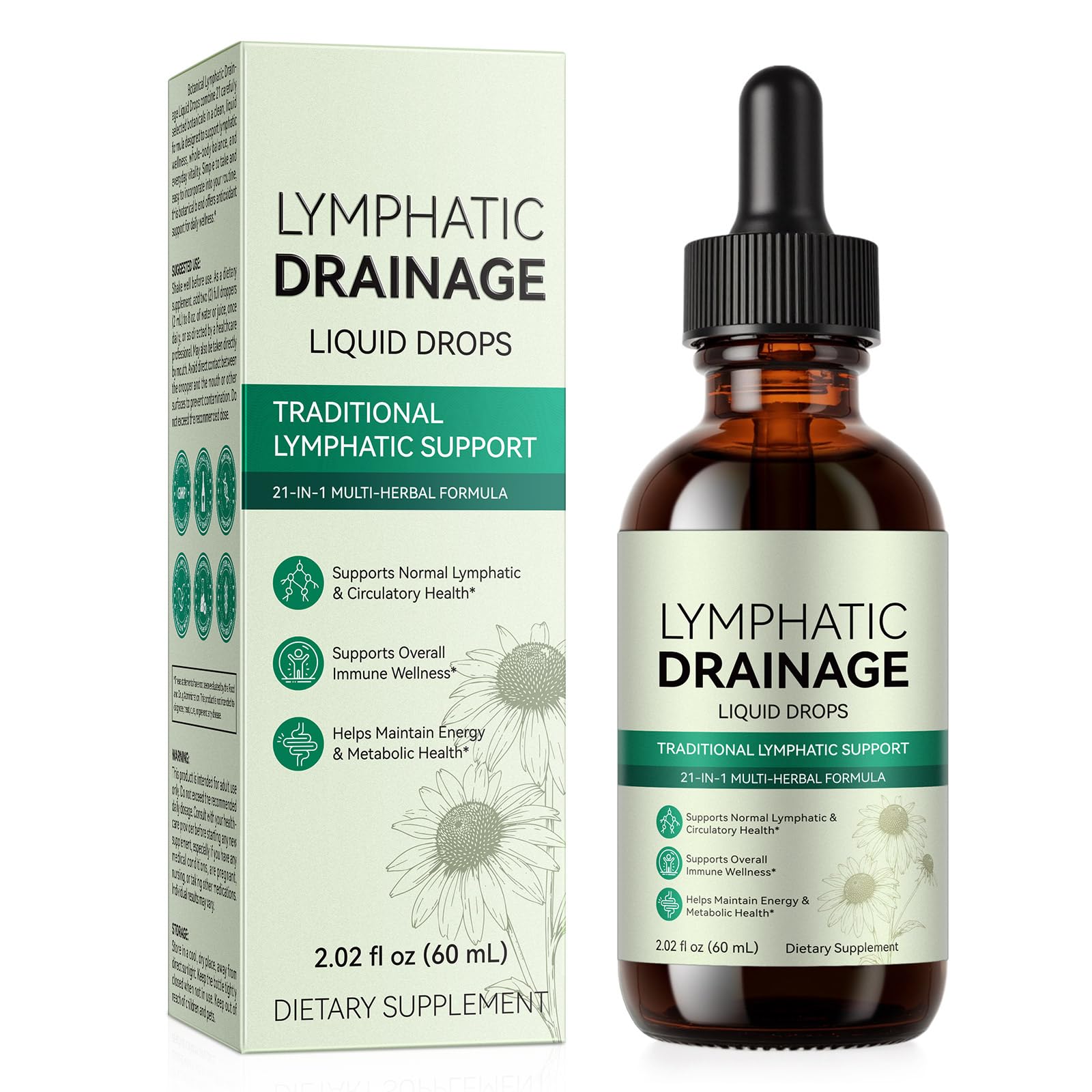 Lymphatic Drainage Drops with 21-in-1 Herbal Blend, Lymph System Support, Lymph Cleanse Detox and Reduce Swelling,2 FL OZ