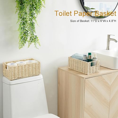 Miniatura 5 de Vagusicc Cesta de almacenamiento de mimbre, juego de 2 cestas de mimbre de cuerda de papel tejida a mano, pequeñas cestas de almacenamiento para