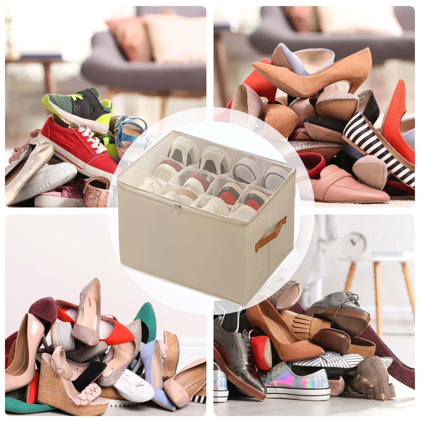 Set di scarpiere portatile, 43 cm, pieghevole, trasparente, con coperchio e manico, ideale per corridoio, armadio, soggiorno, contenitore per scarpe salvaspazio