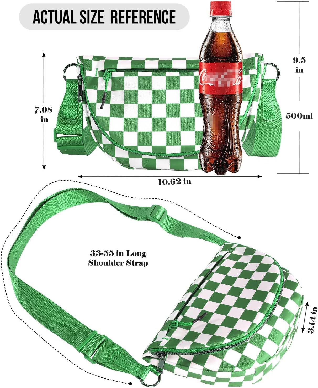 Checkered Crossbody Messenger Bag, Black and White Pattern, Adjustable Shoulder Strap - Image 4