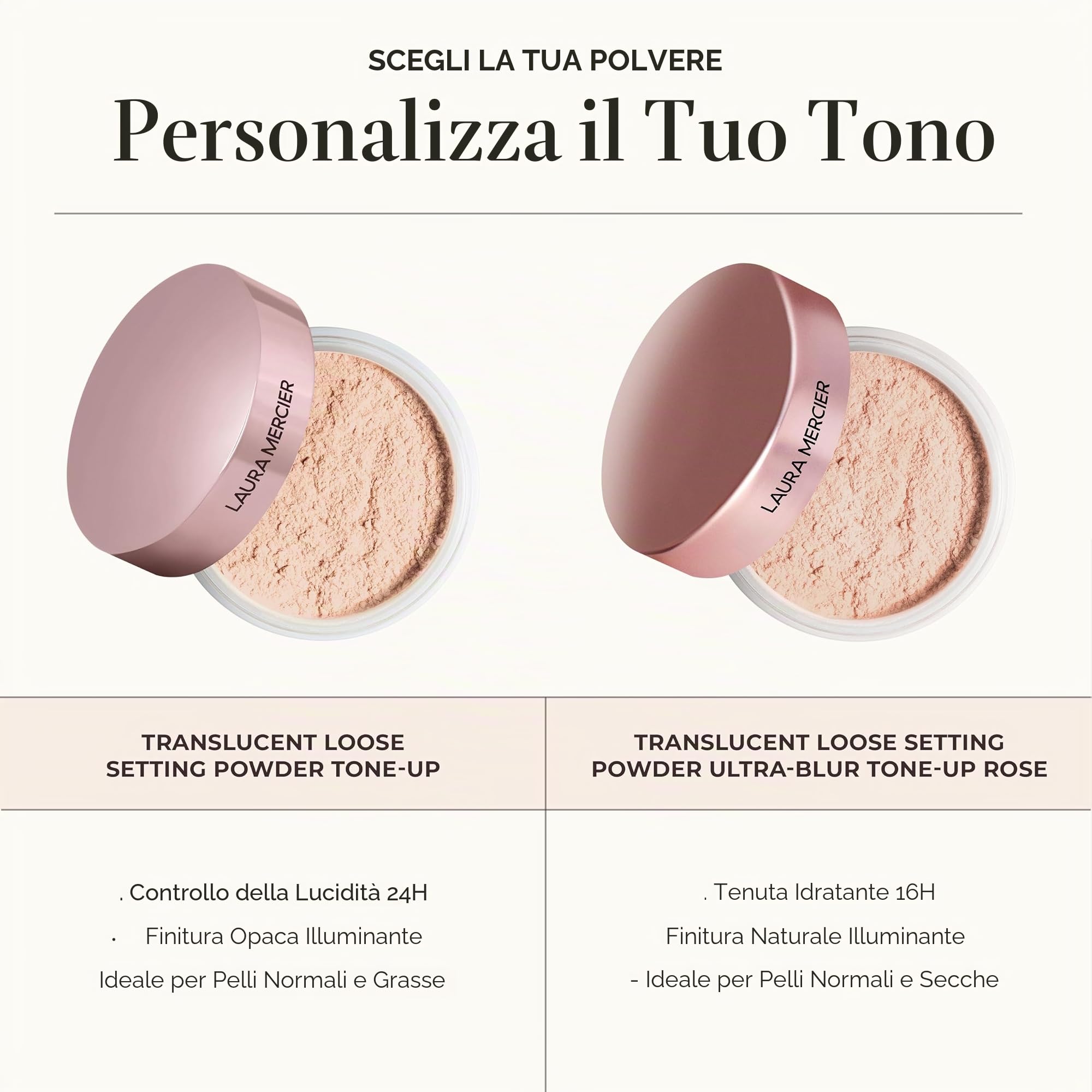 Laura Mercier Polvere fissante traslucida, controllo della lucentezza 24 ore, finitura opaca morbida, lunga durata, ideale per pelli normali e grasse, 4 tonalità per praticamente tutte le tonalità