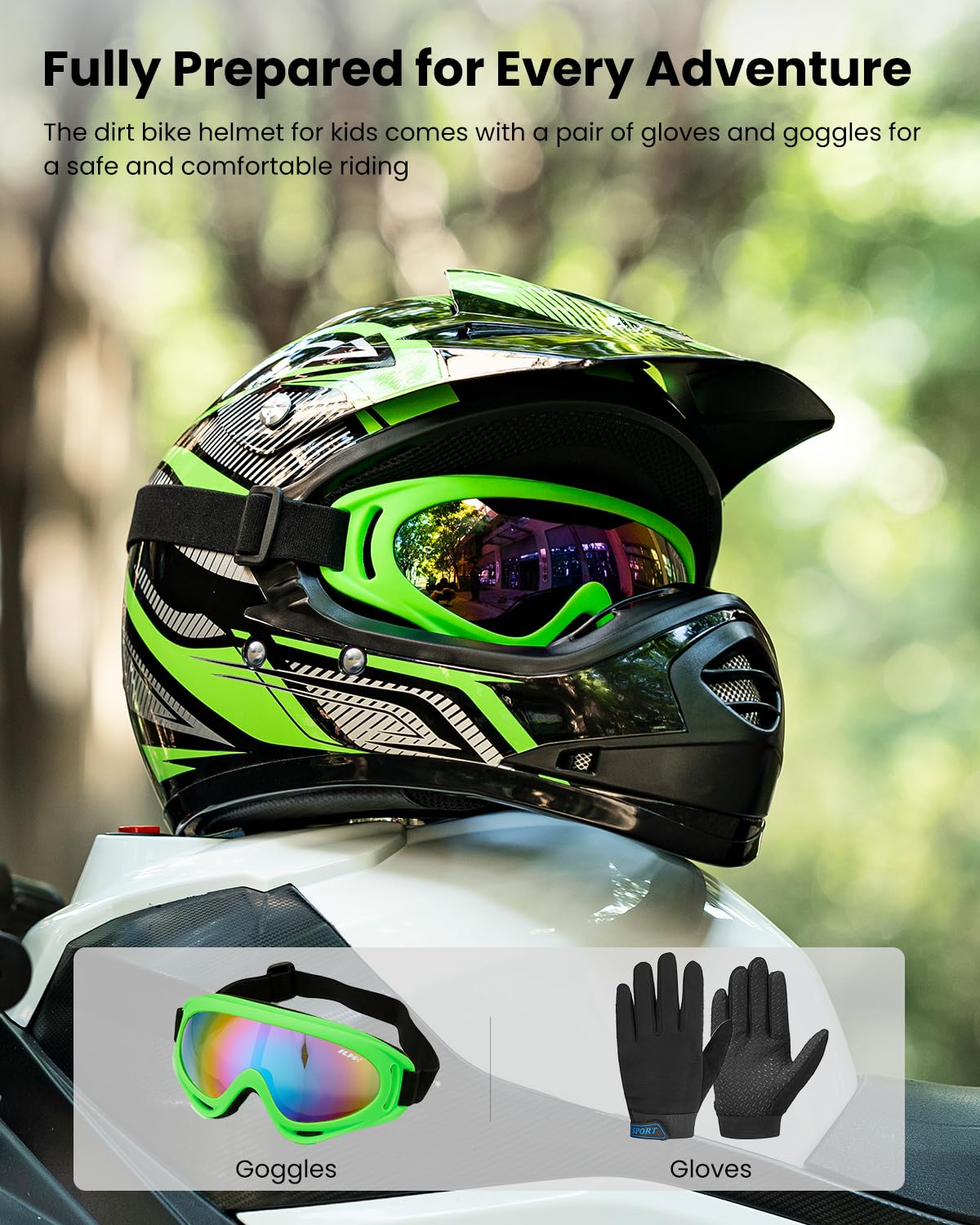 ILM Youth Kids DOT Full‑Face Dirt Bike Helmet ATV Motocross Set B07