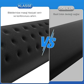 Klasse Gaming Klavye Desteği, ErgoPad, Kaymaz Tabanlı, Nefes Alan Kumaş, Ağrı Önleyici (Siyah Klavye Desteği)